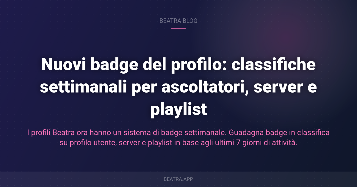 Nuovi badge del profilo: classifiche settimanali per ascoltatori, server e playlist
