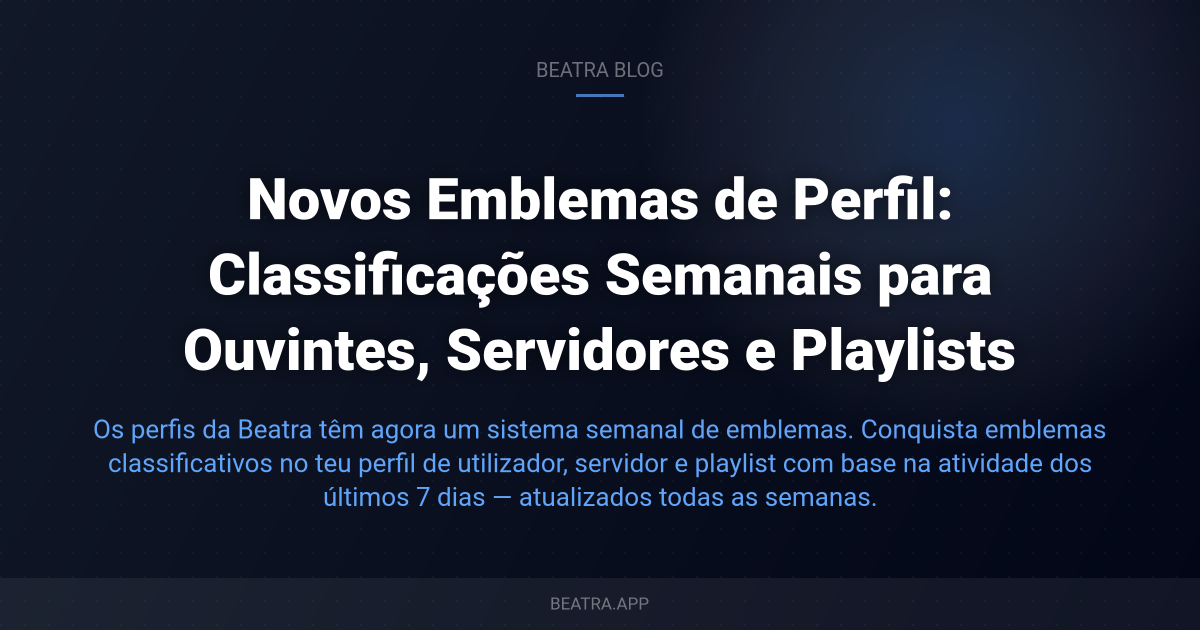 Novos Emblemas de Perfil: Classificações Semanais para Ouvintes, Servidores e Playlists
