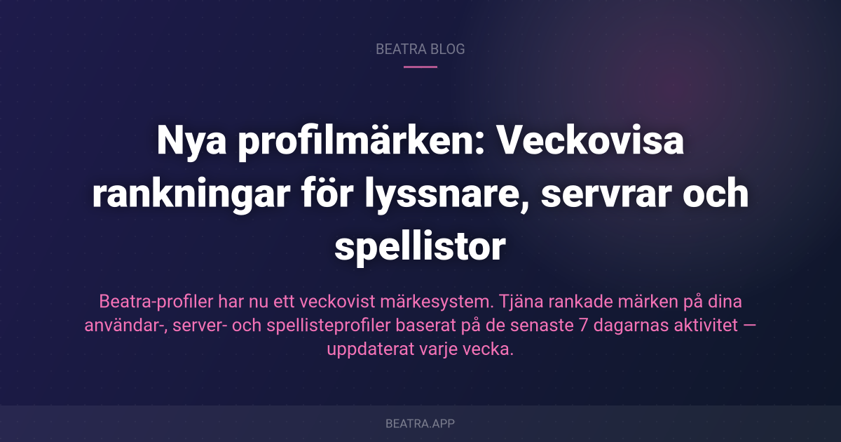 Nya profilmärken: Veckovisa rankningar för lyssnare, servrar och spellistor