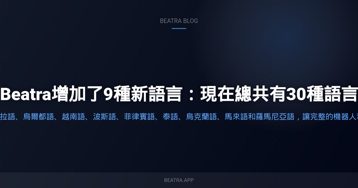 Beatra增加了9種新語言：現在總共有30種語言