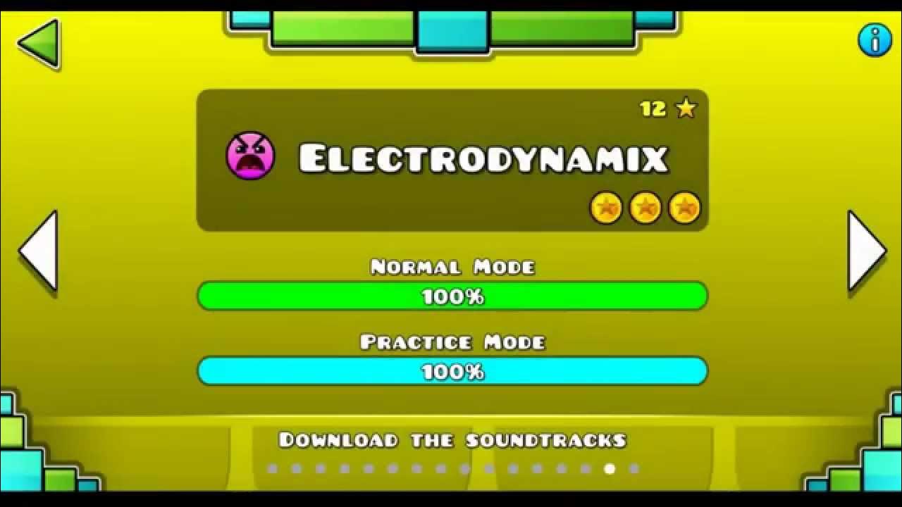 "Geometry Dash" level 15 - Electrodynamix (100%)